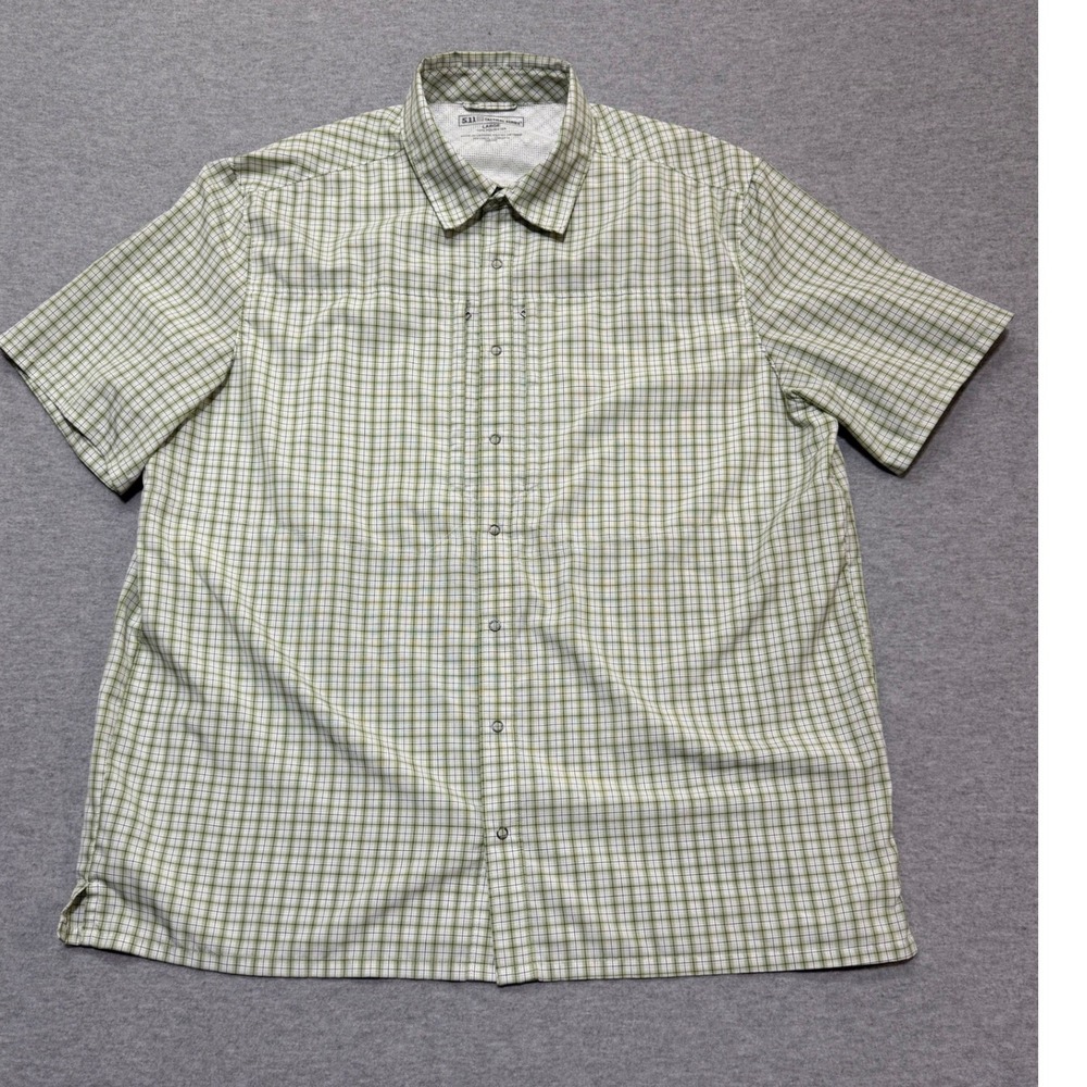 5.11 Tactical Mens Large Snap Button Green Plaid Short Sleeve Button Down Shirt